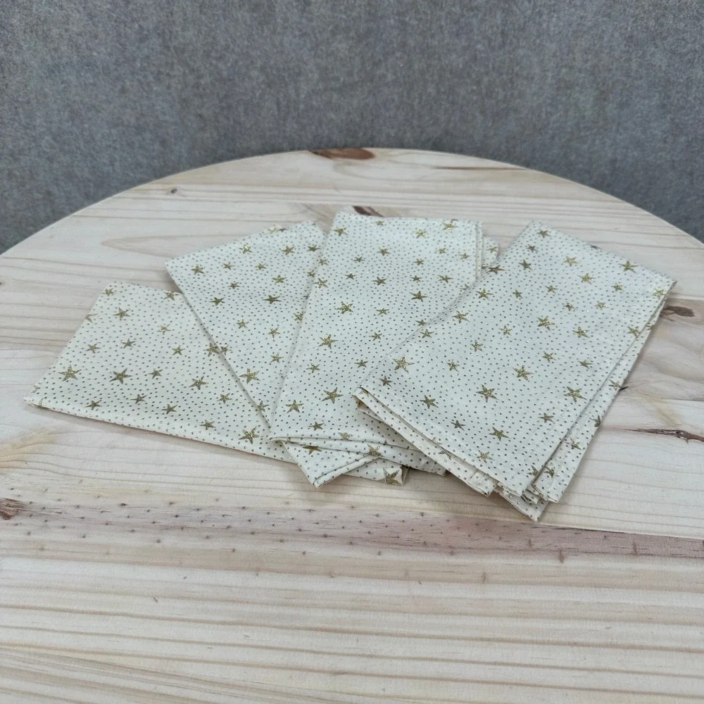 VTG Cloth Napkins Set of 4 Cream Gold Glitter Star Celestial Holiday